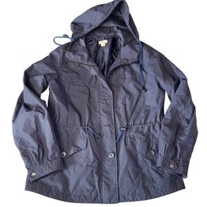 J Crew Navy Blue Hooded‎ Anorak Jacket Drawstring Waist Size Medium